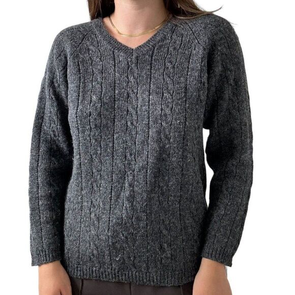 Vintage 1990s Express Charcoal Grey 100% Wool Ribbed Minimalist Sweater Sz S - Picture 3 of 7